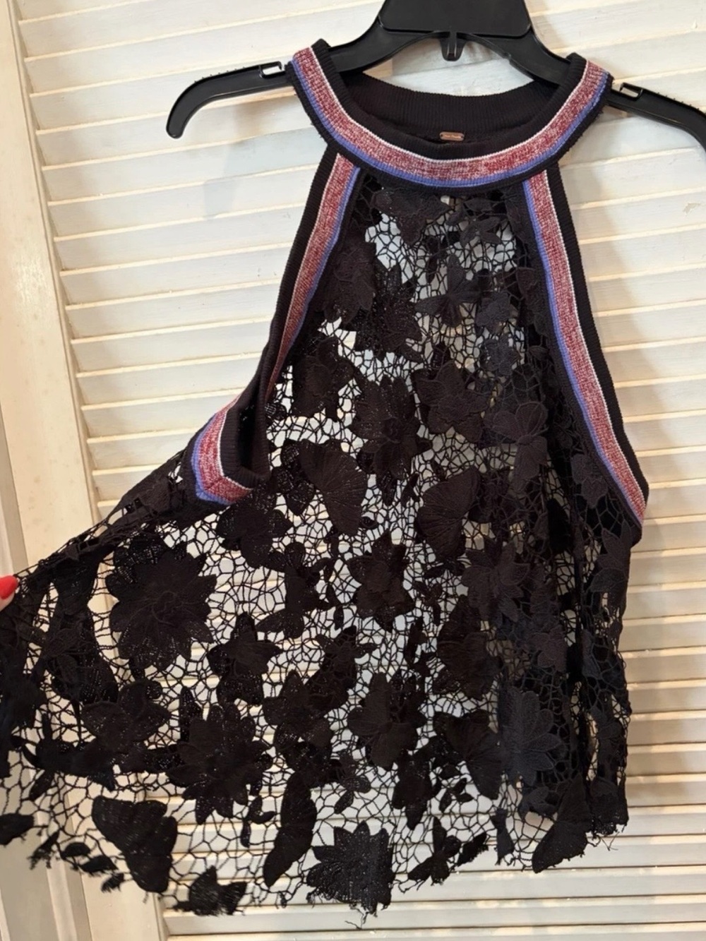 Free People Black Lace Halter Tank with Floral Cutwork Size Medium